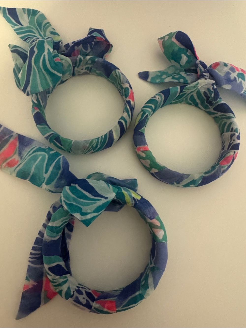 Lilly Pulitzer Fabric Wrapped Bow Bangle Bracelet Stack Set of 3